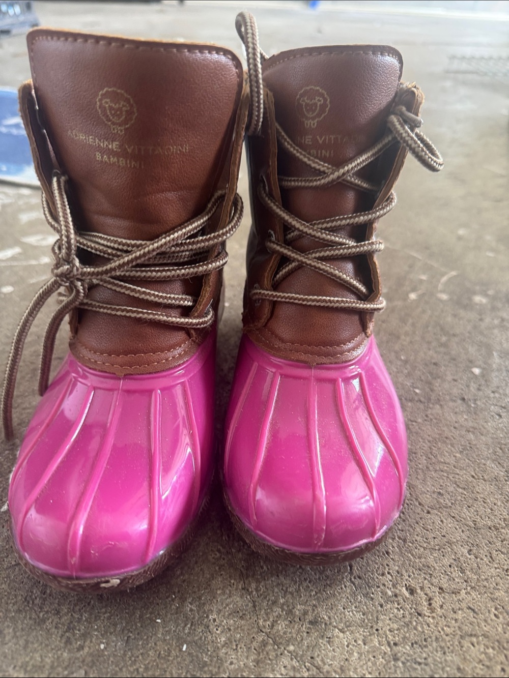 Adrienne Vittadini Kids Pink and Brown Waterproof Duck Boots